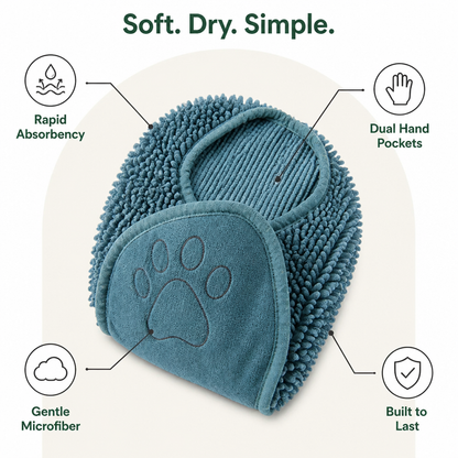 Ortekor Chenille Microfiber Quick-Drying Pet Bath Towel (Double Hand Pockets)