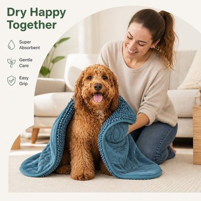 Ortekor Chenille Microfiber Quick-Drying Pet Bath Towel (Double Hand Pockets)
