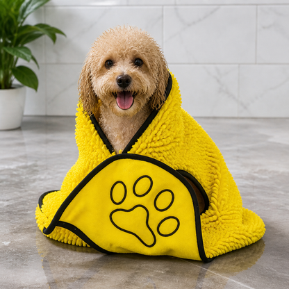 Ortekor Chenille Microfiber Quick-Drying Pet Bath Towel (Double Hand Pockets)
