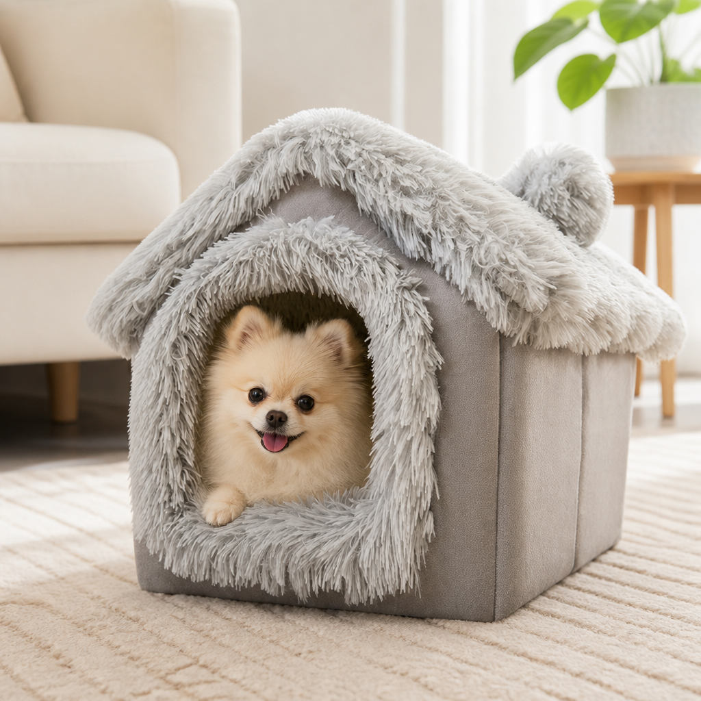 Ortekor Coral Velvet & PP Cotton Cave Dog Bed (Removable Cushion)