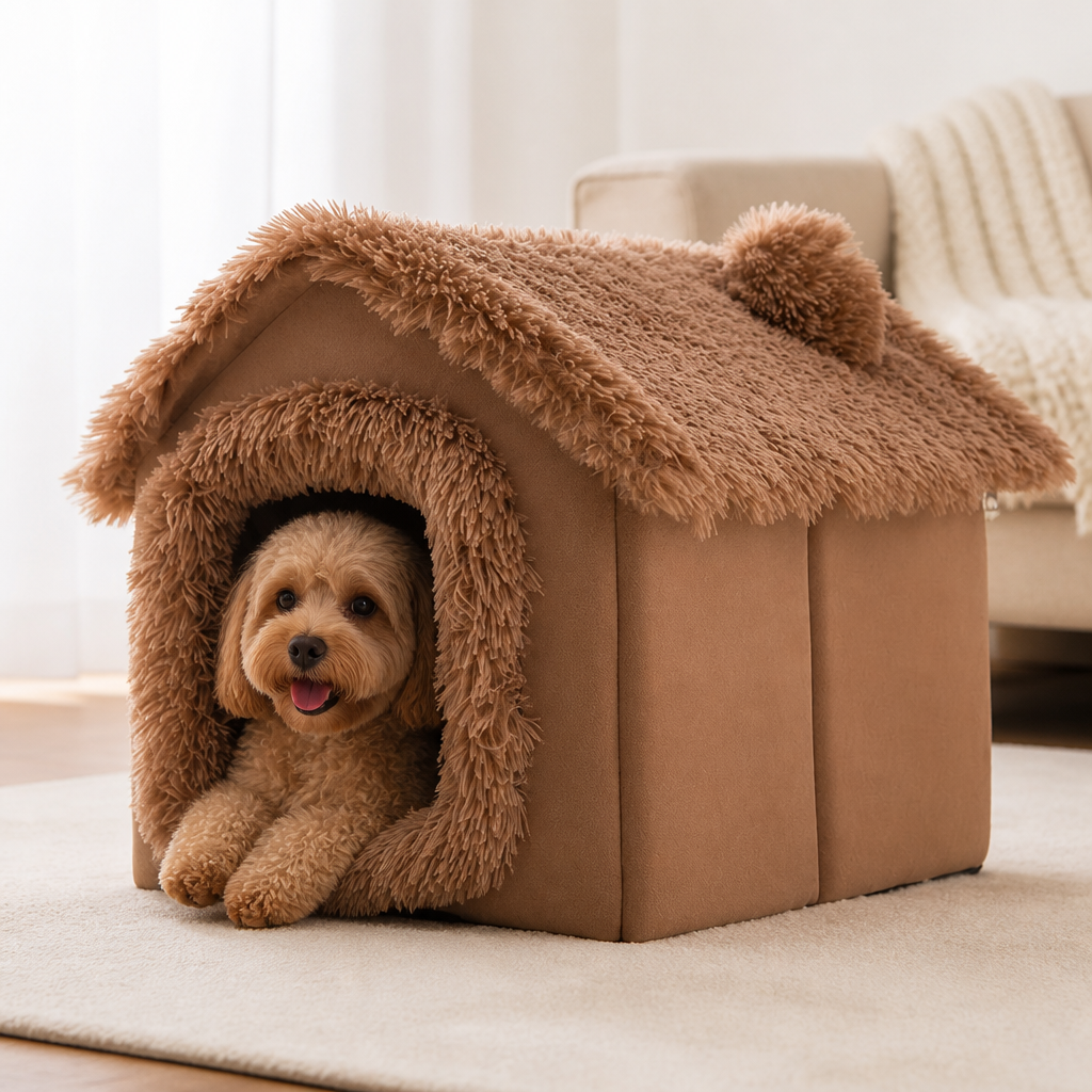 Ortekor Coral Velvet & PP Cotton Cave Dog Bed (Removable Cushion)