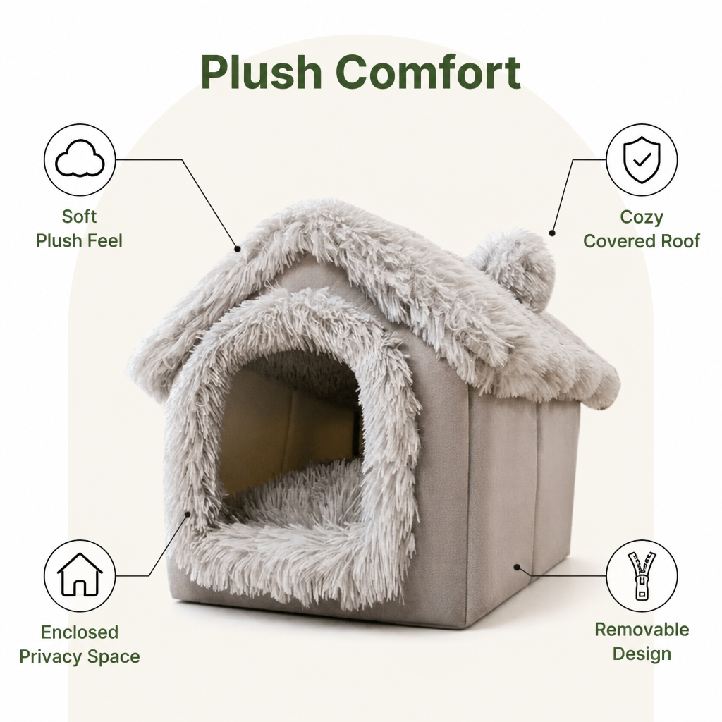 Ortekor Coral Velvet & PP Cotton Cave Dog Bed (Removable Cushion)