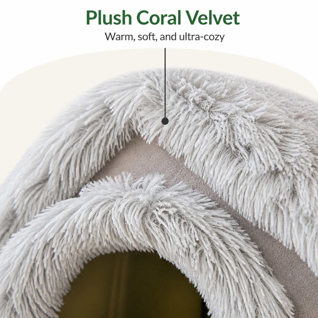 Ortekor Coral Velvet & PP Cotton Cave Dog Bed (Removable Cushion)