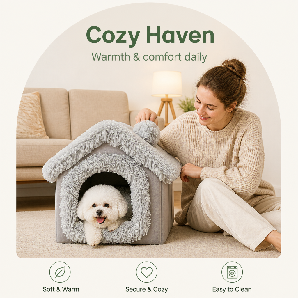 Ortekor Coral Velvet & PP Cotton Cave Dog Bed (Removable Cushion)