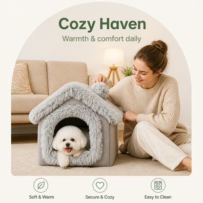 Ortekor Coral Velvet & PP Cotton Cave Dog Bed (Removable Cushion)