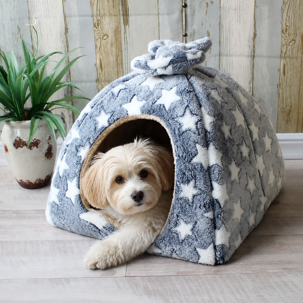 Ortekor Coral Velvet & PP Cotton Enclosed Pet Bed (Removable & Washable Cover)