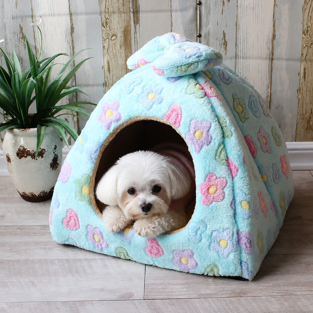 Ortekor Coral Velvet & PP Cotton Enclosed Pet Bed (Removable & Washable Cover)