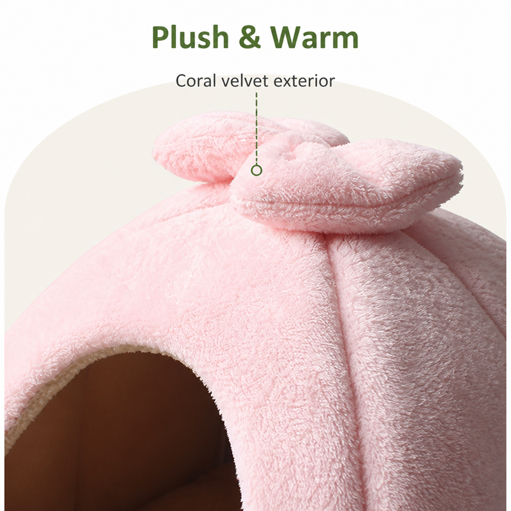 Ortekor Coral Velvet & PP Cotton Enclosed Pet Bed (Removable & Washable Cover)
