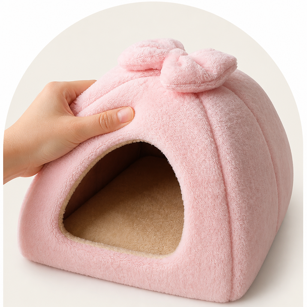Ortekor Coral Velvet & PP Cotton Enclosed Pet Bed (Removable & Washable Cover)