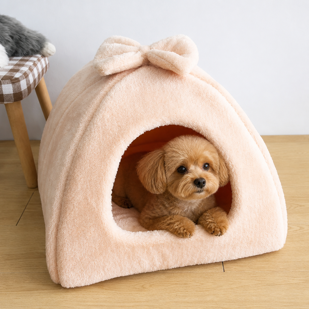 Ortekor Coral Velvet & PP Cotton Enclosed Pet Bed (Removable & Washable Cover)