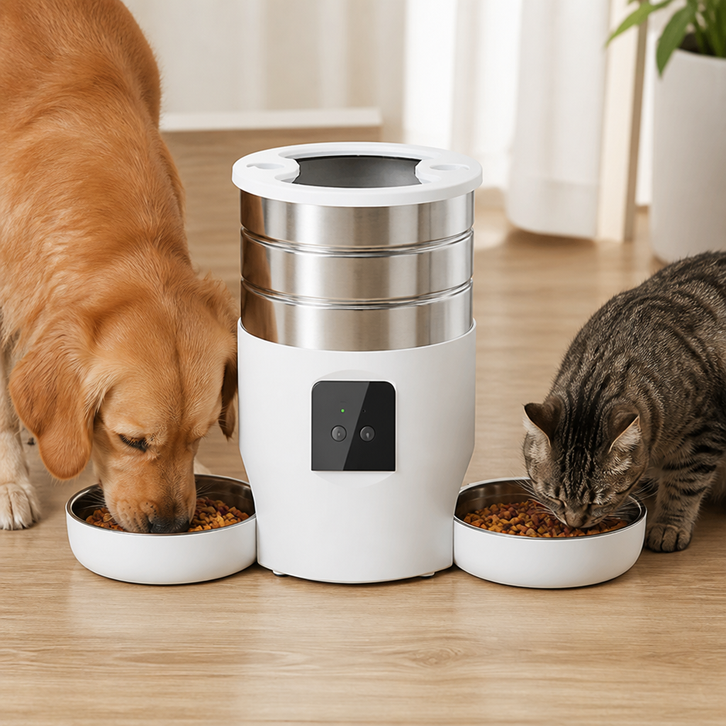 Ortekor Dual-Bowl WiFi & Button Pet Feeder