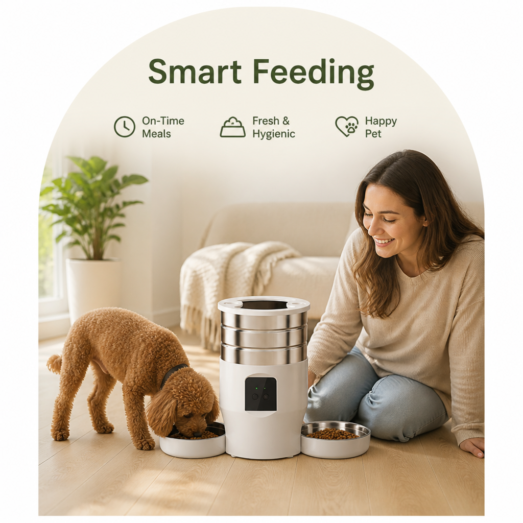 Ortekor Dual-Bowl WiFi & Button Pet Feeder