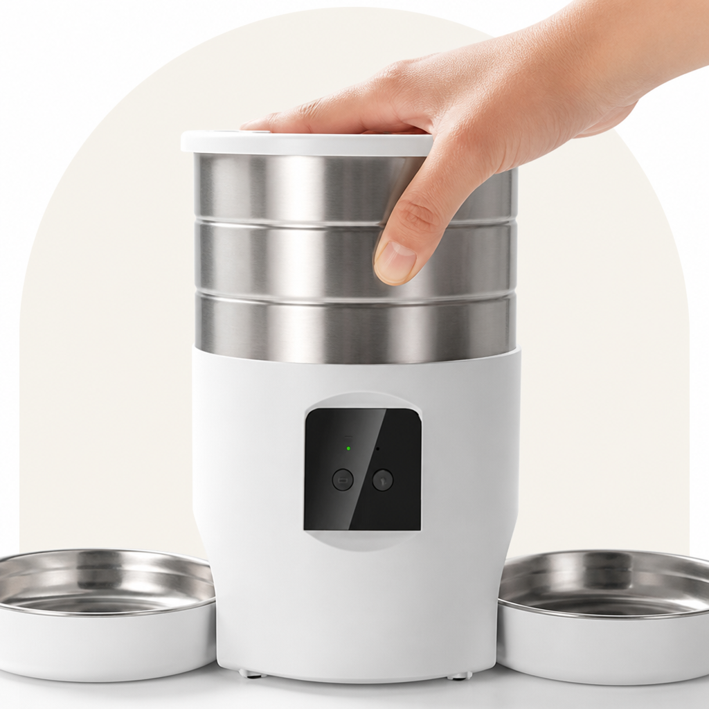 Ortekor Dual-Bowl WiFi & Button Pet Feeder