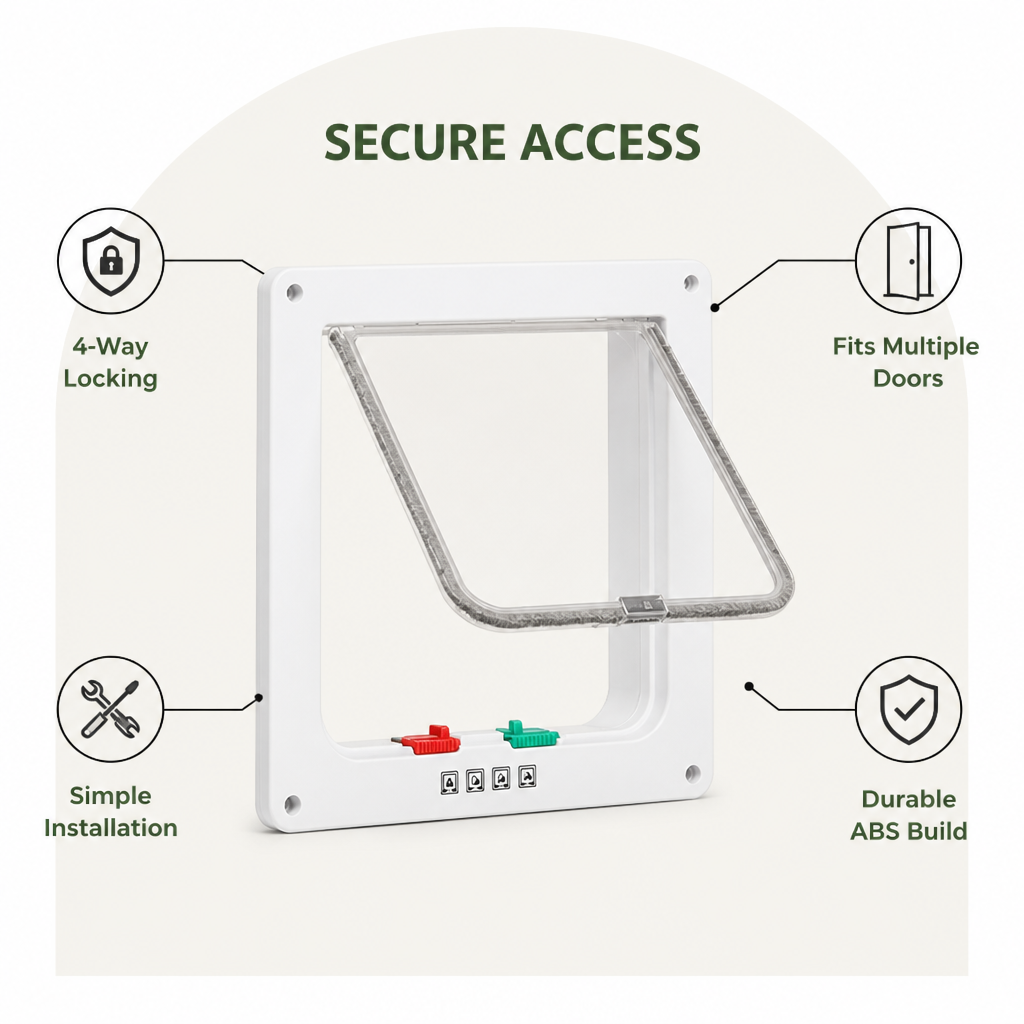 Ortekor Durable ABS Plastic & 4-Way Lock Cat & Small Dog Door