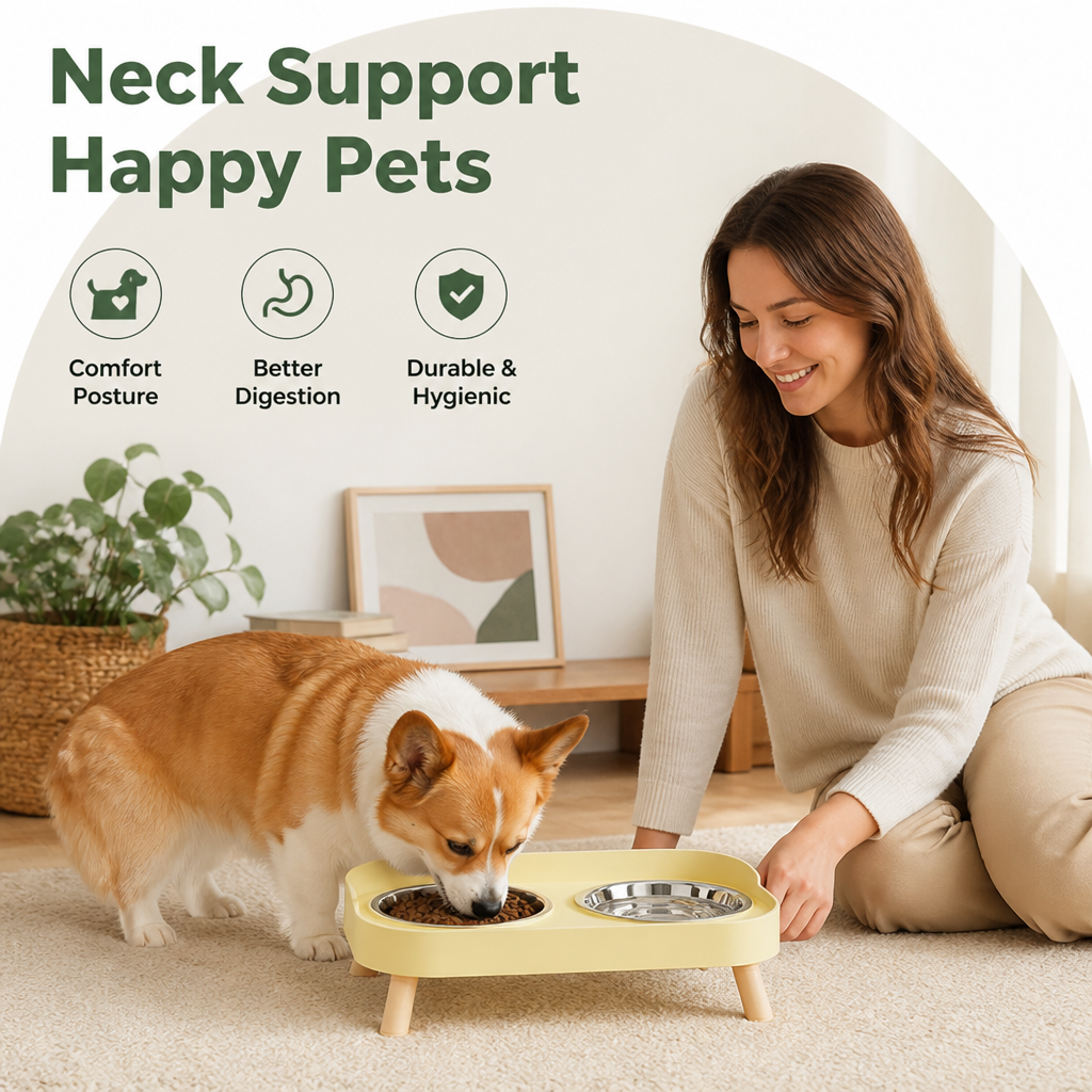 Ortekor Elevated Neck-Support Pet Feeder (Dual Removable Stainless Bowls)