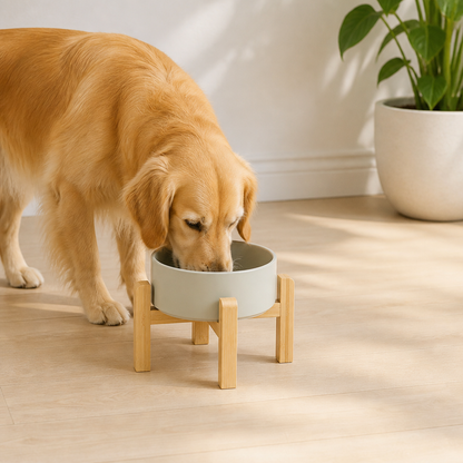 Ortekor Elevated Wooden Stand & Double Ceramic Dog Bowl