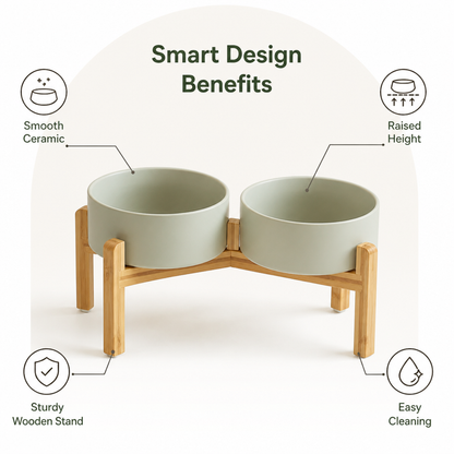 Ortekor Elevated Wooden Stand & Double Ceramic Dog Bowl