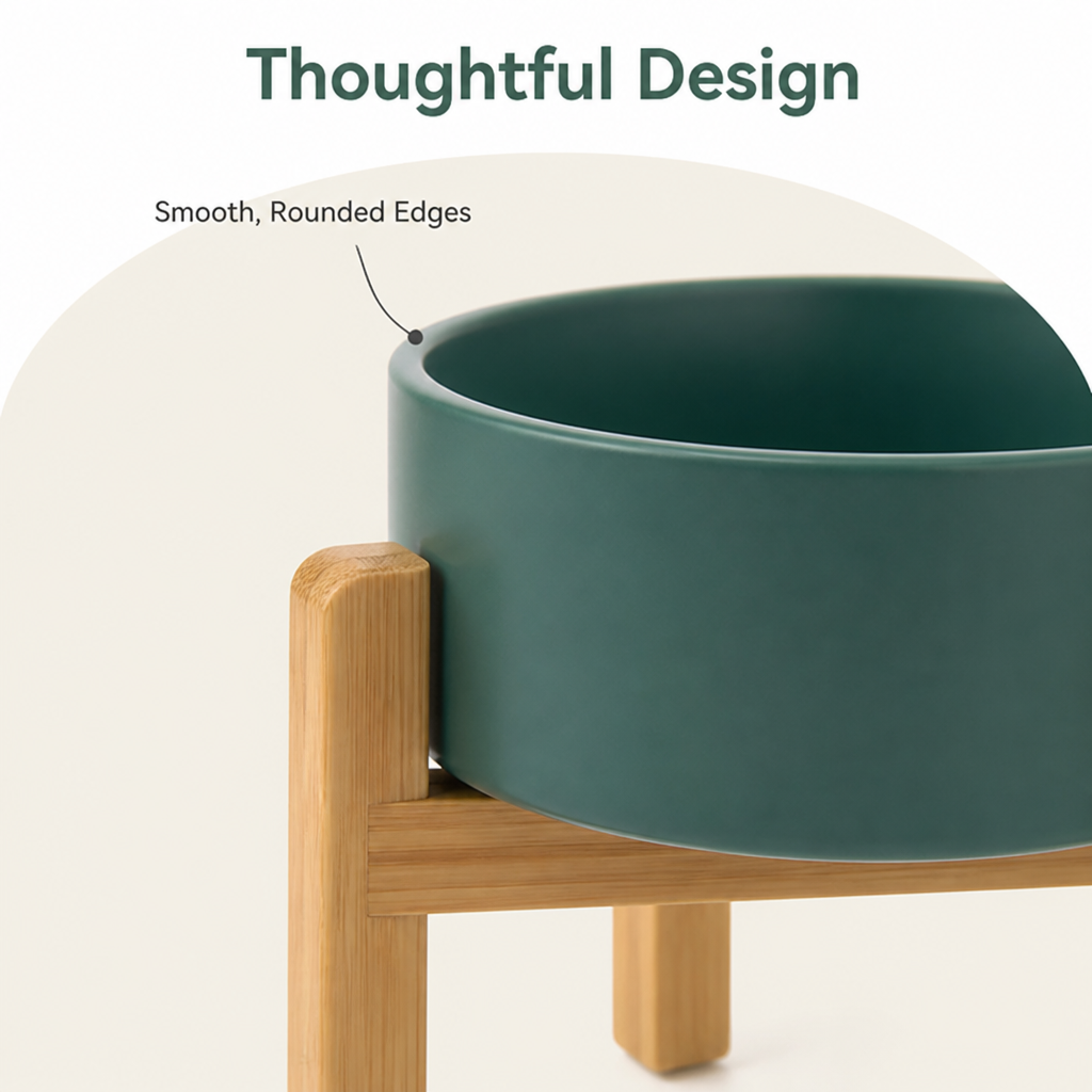 Ortekor Elevated Wooden Stand & Double Ceramic Dog Bowl