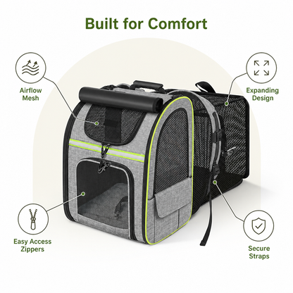 Ortekor Expandable Breathable Mesh Cat Carrier Backpack (Integrated Shade Cover)