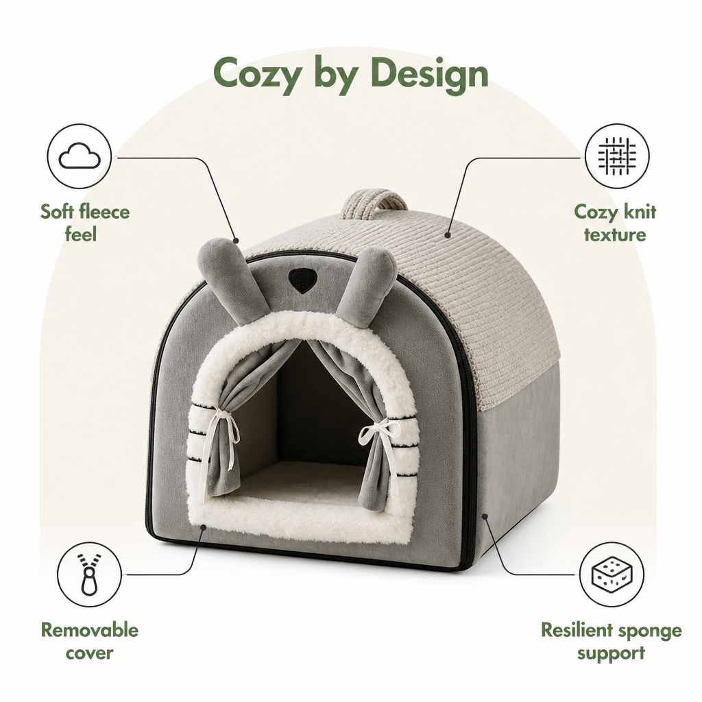 Ortekor Fleece Dome & High-Rebound Foam Pet House (Removable Cover)