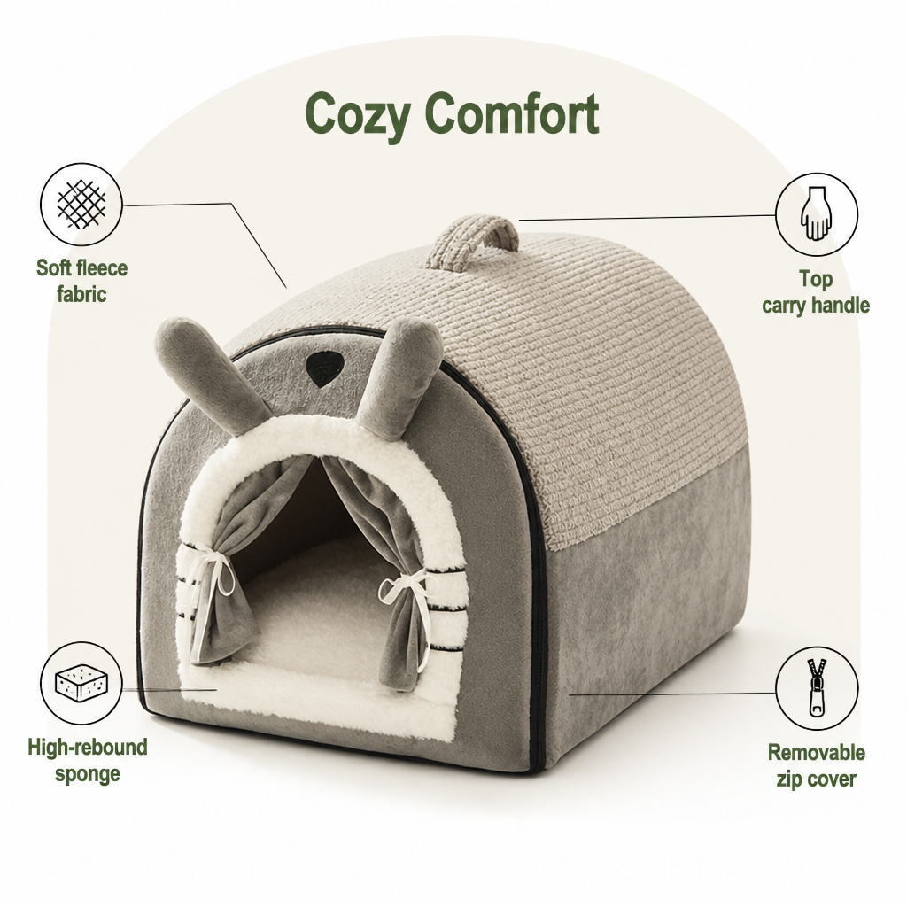 Ortekor Fleece & High-Rebound Sponge Dog Bed (Removable Washable Cover)