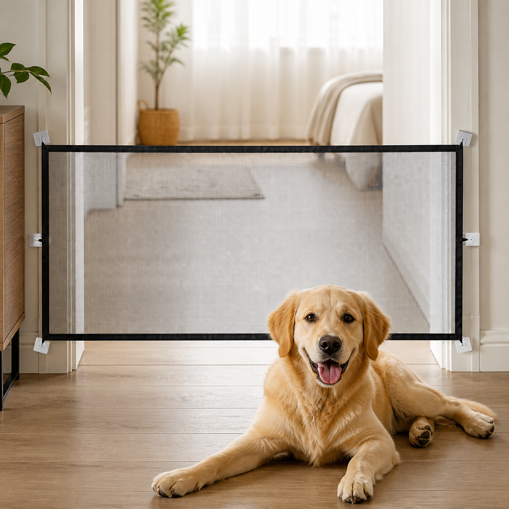 Ortekor Foldable Breathable Mesh Dog Gate (Includes 6 Hooks)