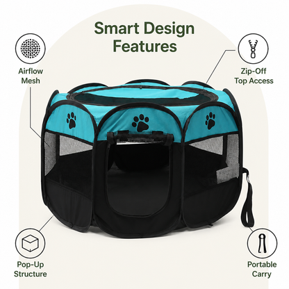 Ortekor Foldable Breathable Mesh Pet Play Pen (Detachable Zip Top & Bottom)