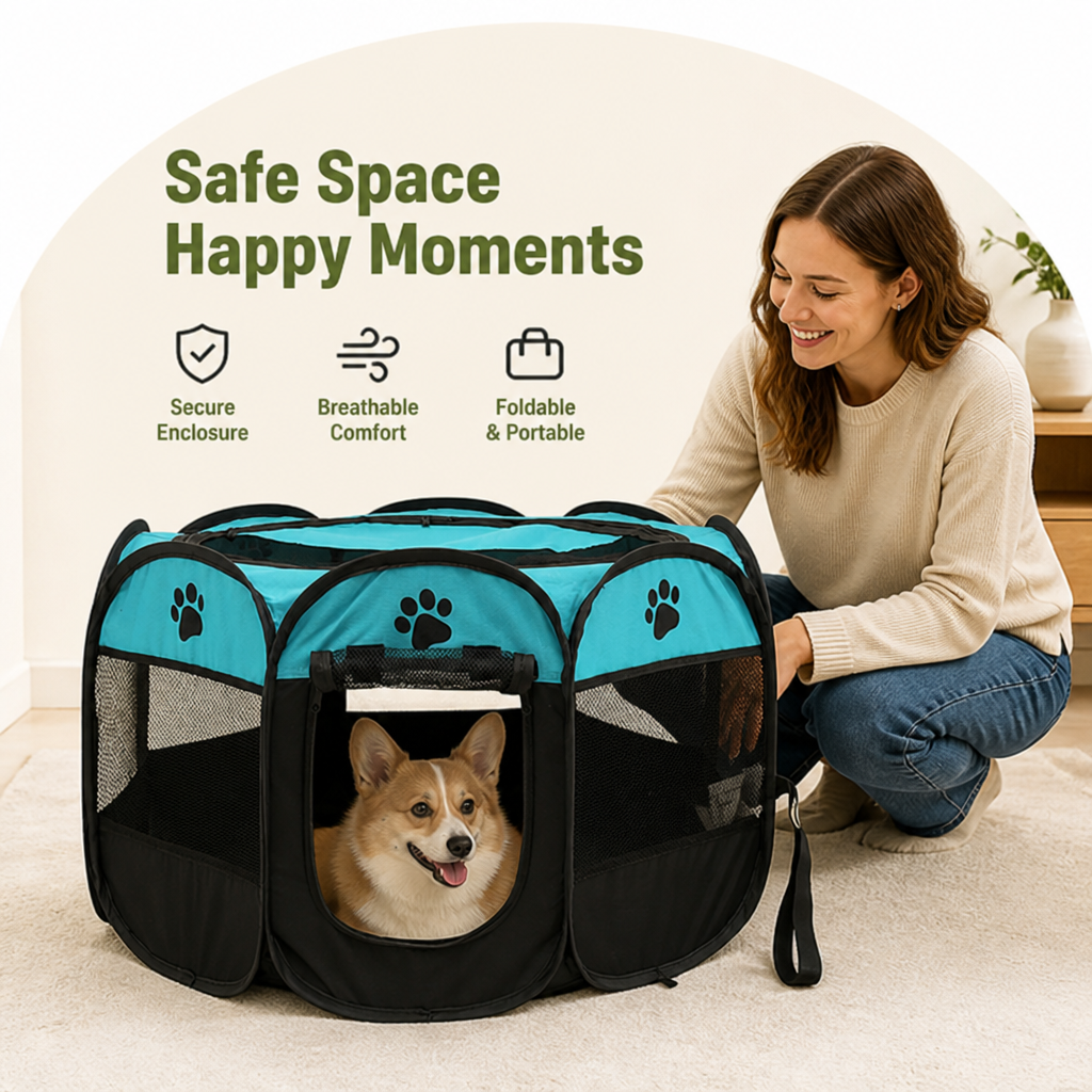 Ortekor Foldable Breathable Mesh Pet Play Pen (Detachable Zip Top & Bottom)