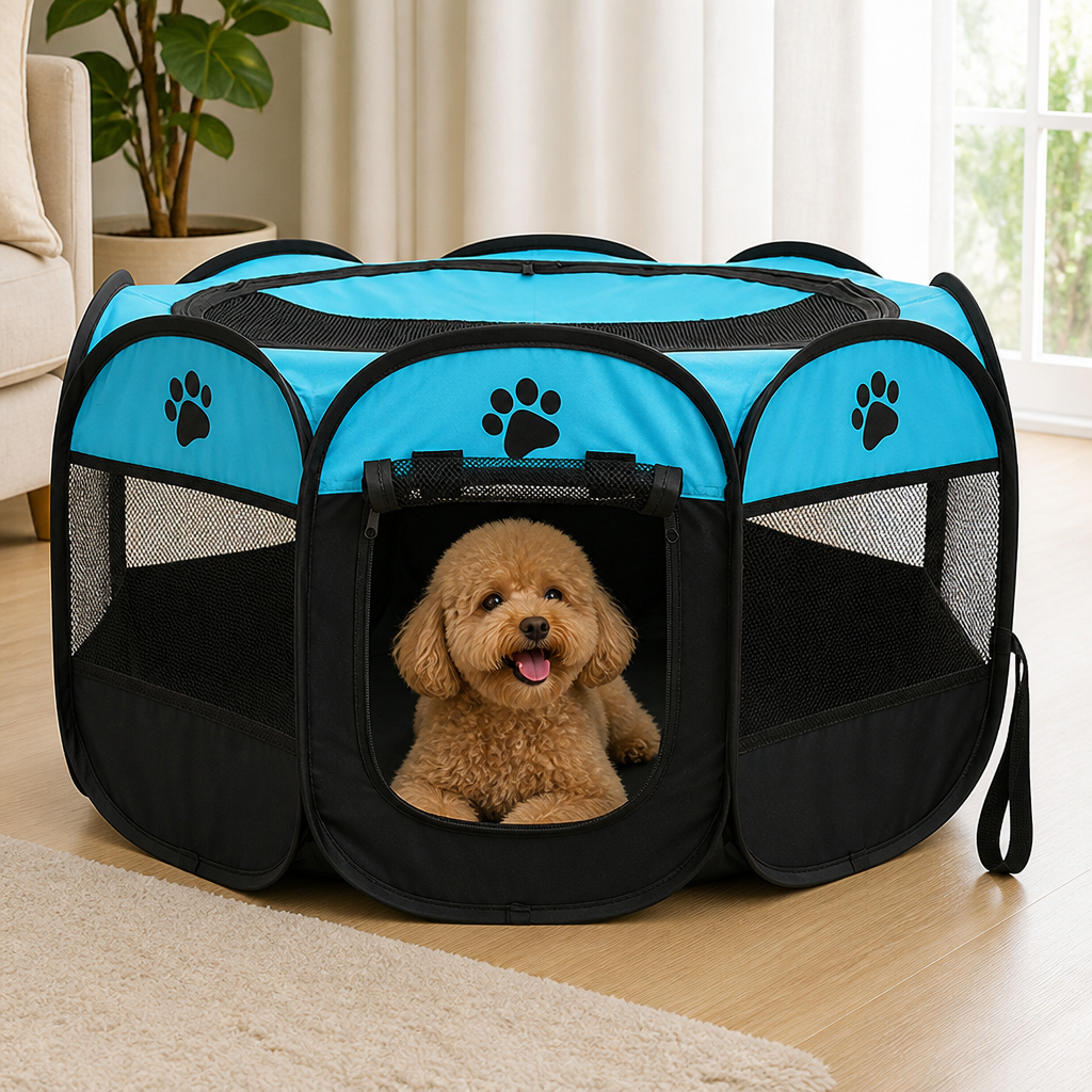 Ortekor Foldable Breathable Mesh Pet Play Pen (Detachable Zip Top & Bottom)