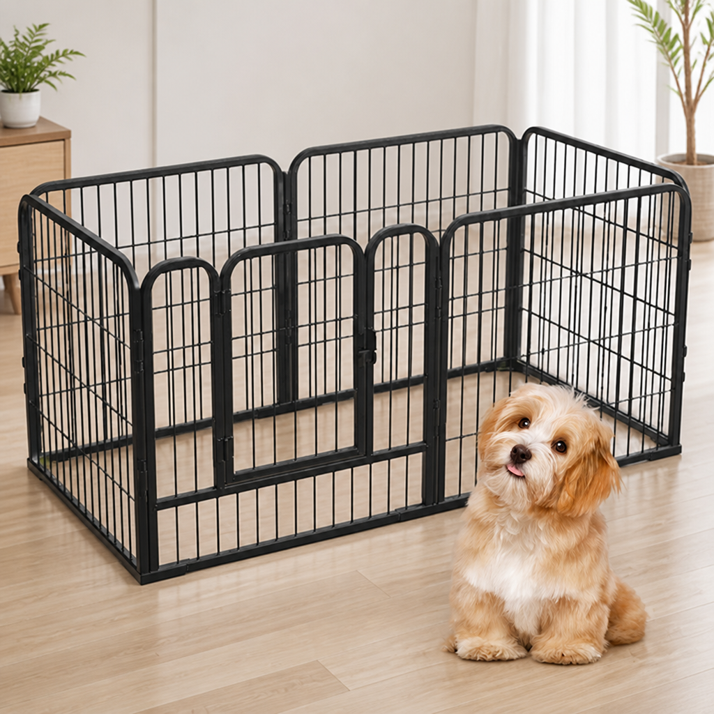 Ortekor Foldable Heavy-Duty Wood & Steel Pet Playpen