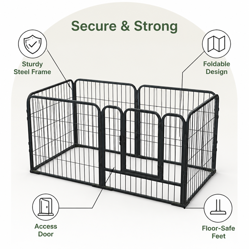 Ortekor Foldable Heavy-Duty Wood & Steel Pet Playpen