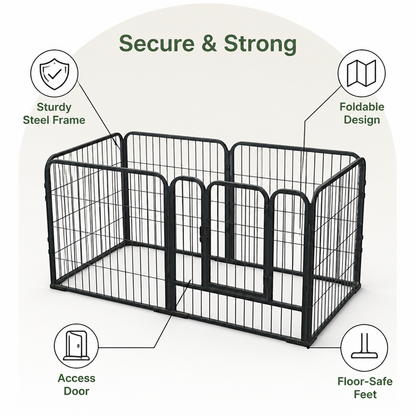 Ortekor Foldable Heavy-Duty Wood & Steel Pet Playpen