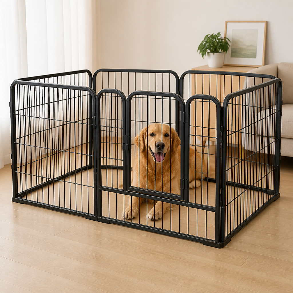 Ortekor Foldable Heavy-Duty Wood & Steel Pet Playpen