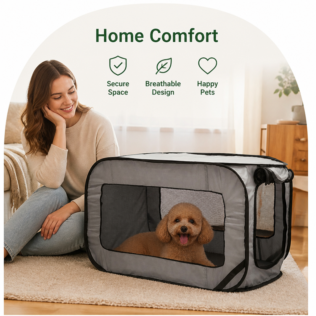 Ortekor Foldable Oxford & Mesh Travel Crate (Carry Bag Included)