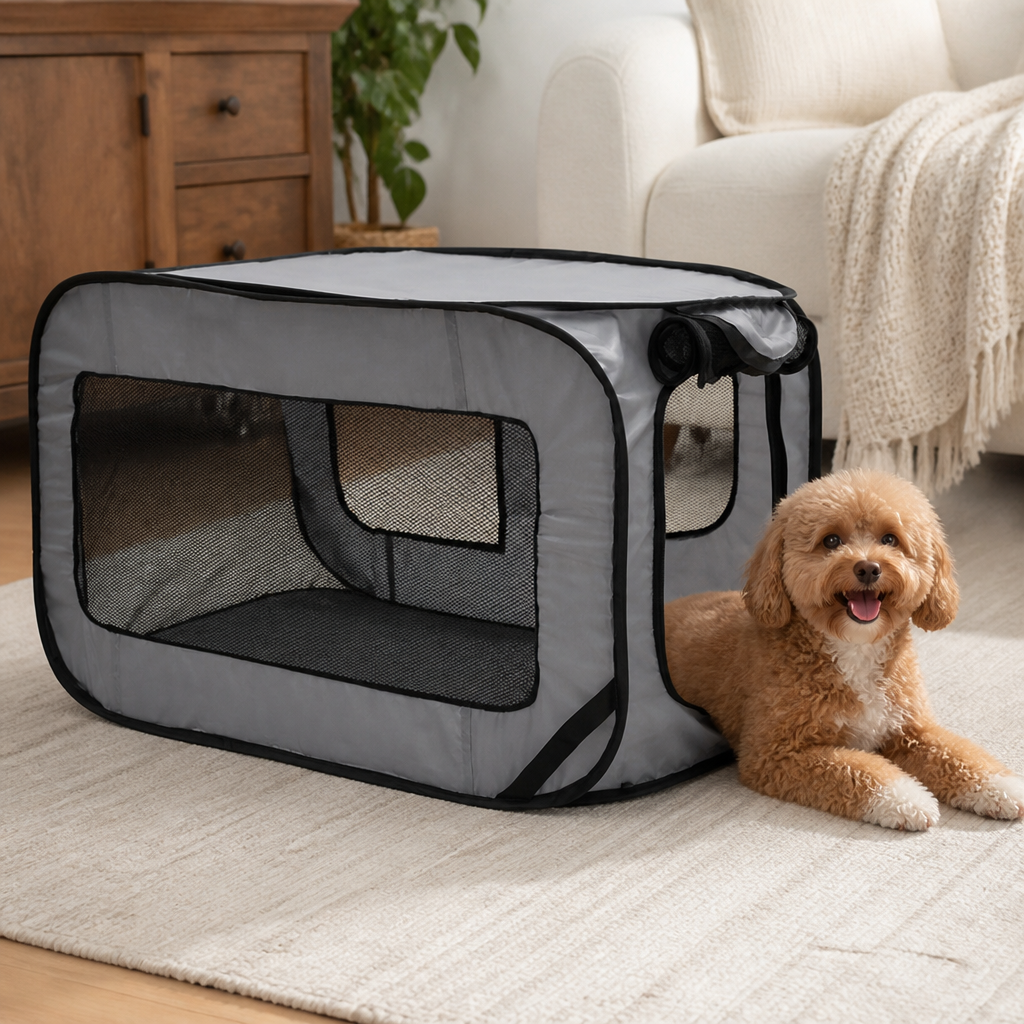 Ortekor Foldable Oxford & Mesh Travel Crate (Carry Bag Included)