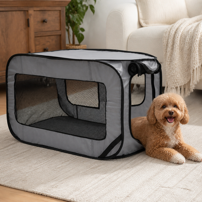 Ortekor Foldable Oxford & Mesh Travel Crate (Carry Bag Included)