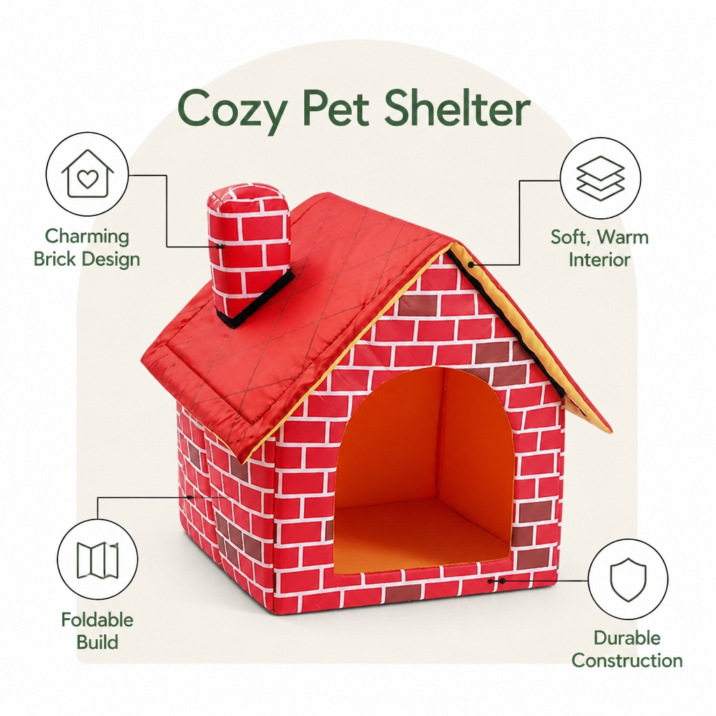 Ortekor Foldable Plush Brick Wall Pet House (Small)