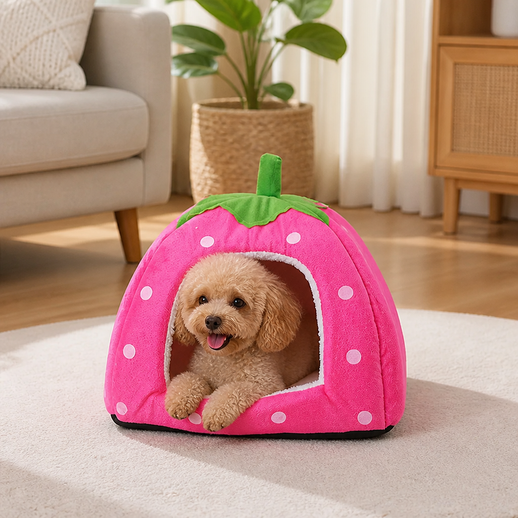Ortekor Foldable Plush Pet Tent (Strawberry Shape)