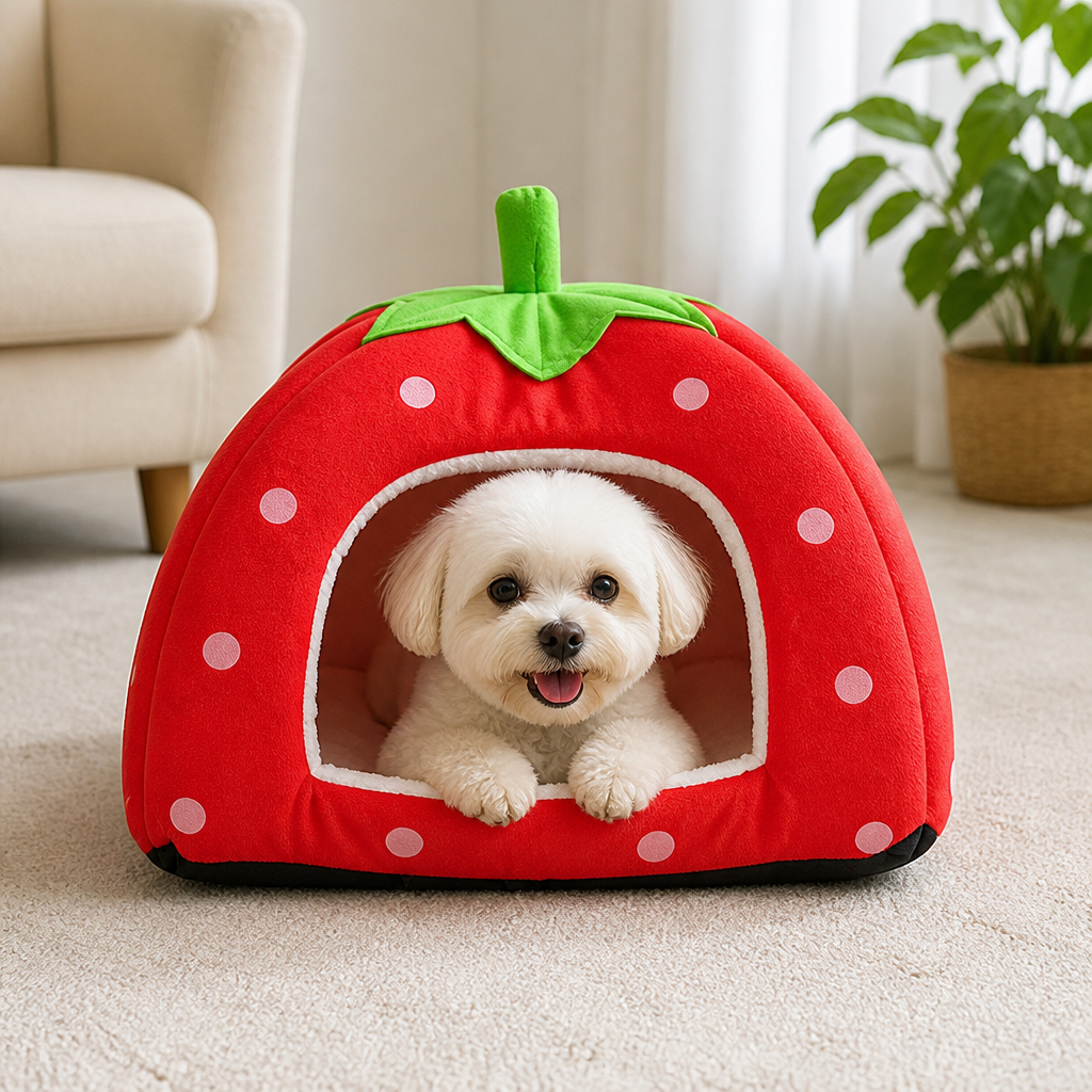 Ortekor Foldable Plush Pet Tent (Strawberry Shape)