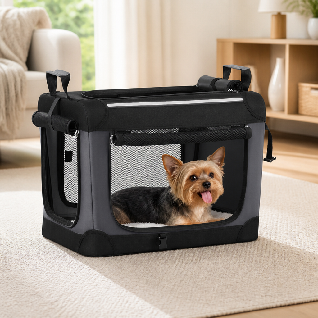 Ortekor Foldable & Portable Steel Frame Dog Crate (Removable Sherpa Cushion)