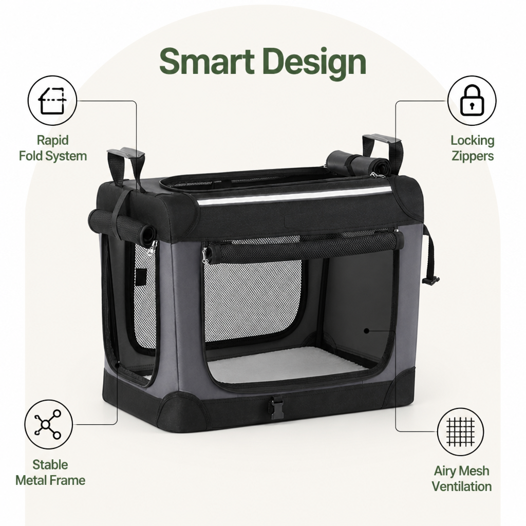 Ortekor Foldable & Portable Steel Frame Dog Crate (Removable Sherpa Cushion)