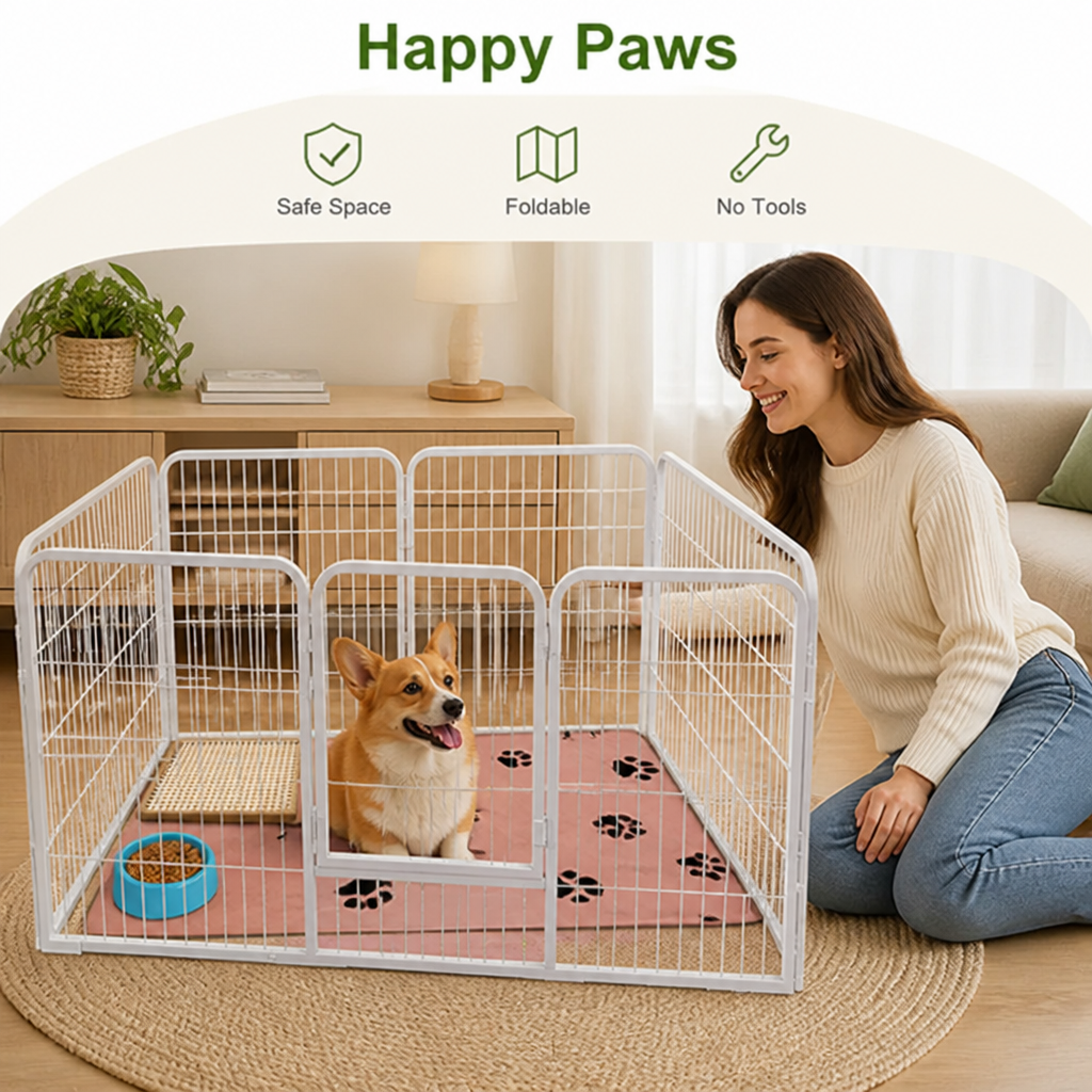 Ortekor Foldable Stainless Steel Dog Playpen (6-Panel)