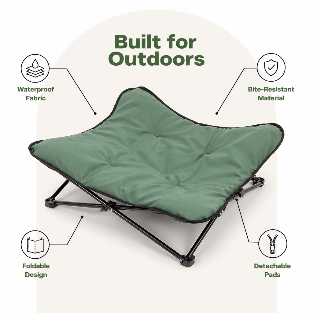 Ortekor Foldable Waterproof & Bite-Resistant Pet Bed (Detachable Pads)