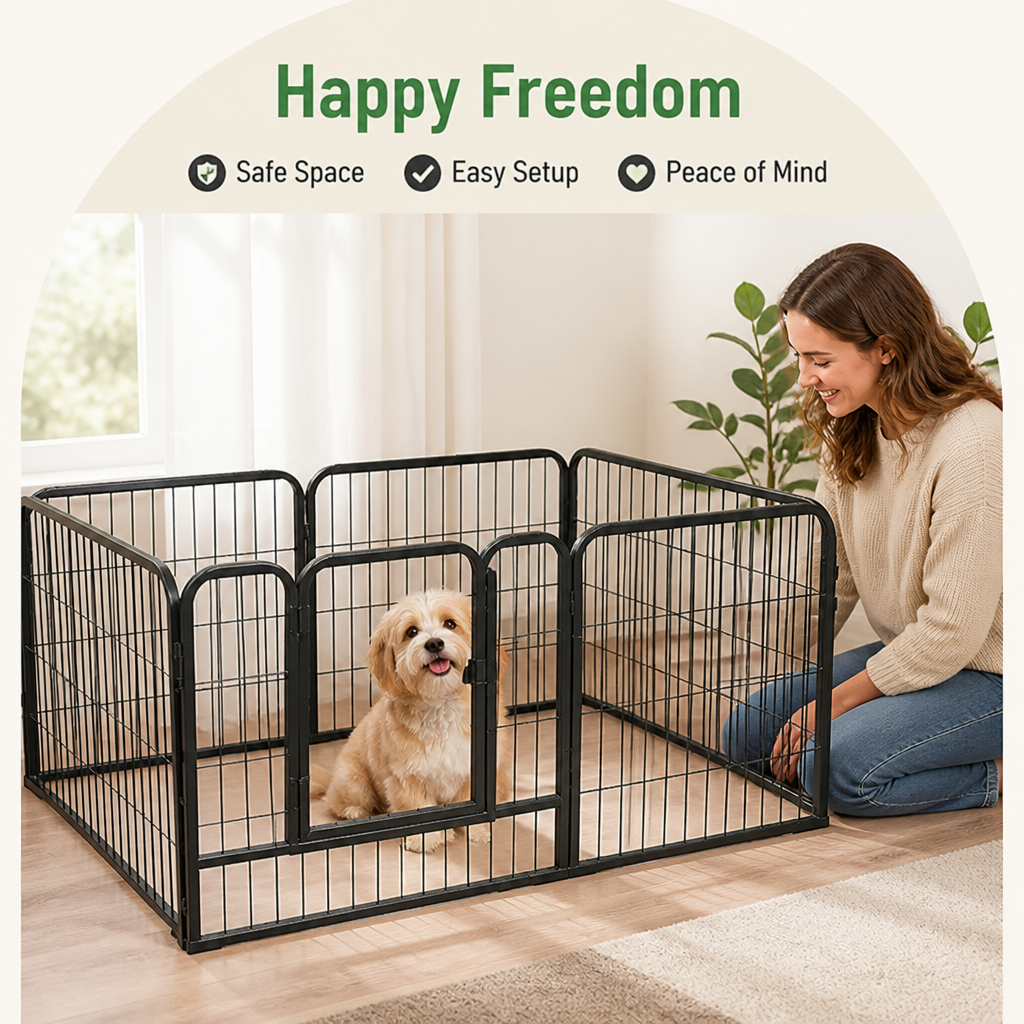 Ortekor Foldable Wood & Steel Pet Playpen