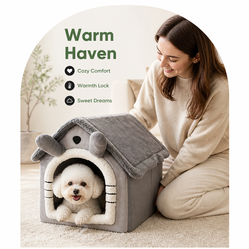 Ortekor Heated Plush Velvet & Flannel Pet House (Removable Cushion)