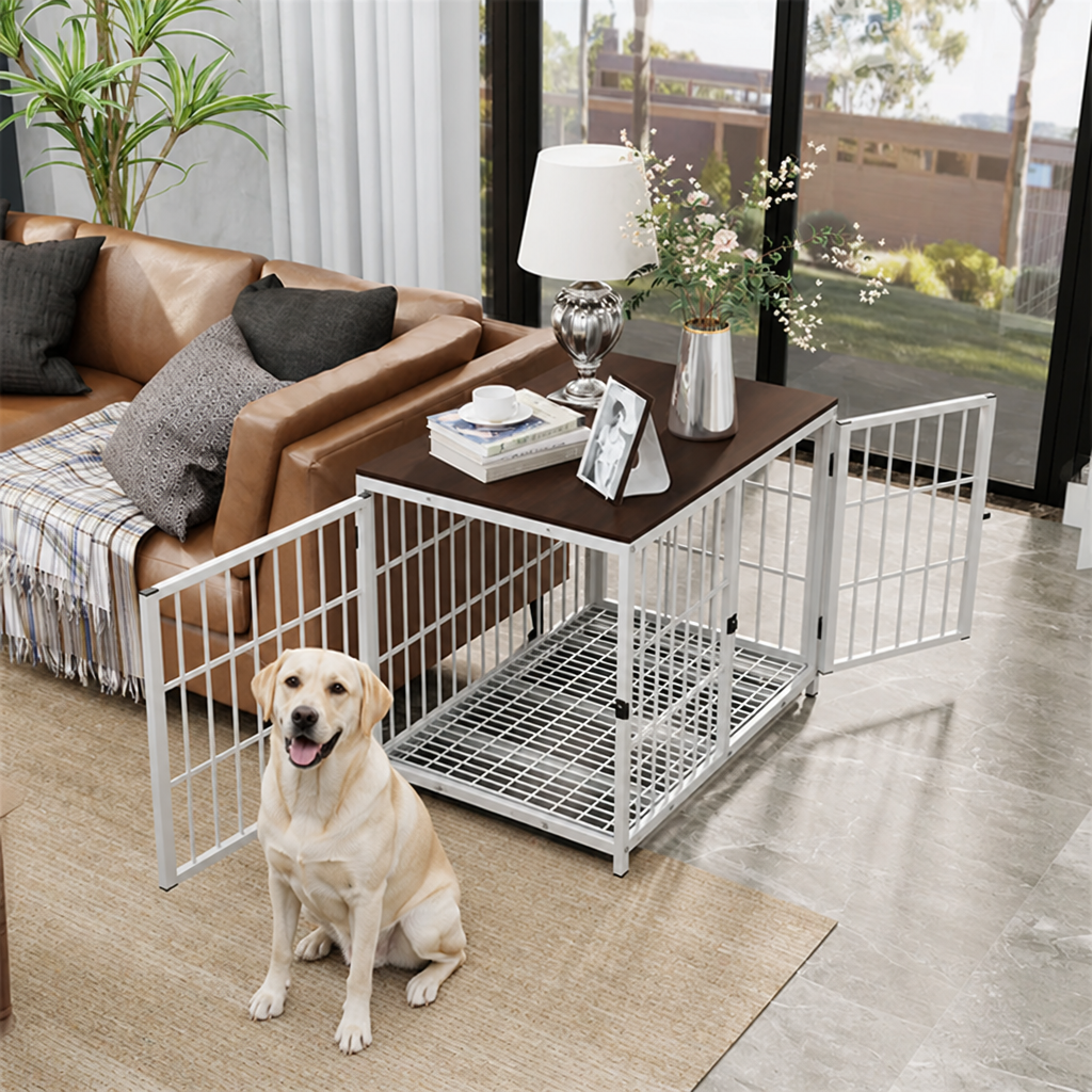 Ortekor Heavy-Duty 3-Door Furniture Dog Crate (Removable Sliding Tray)