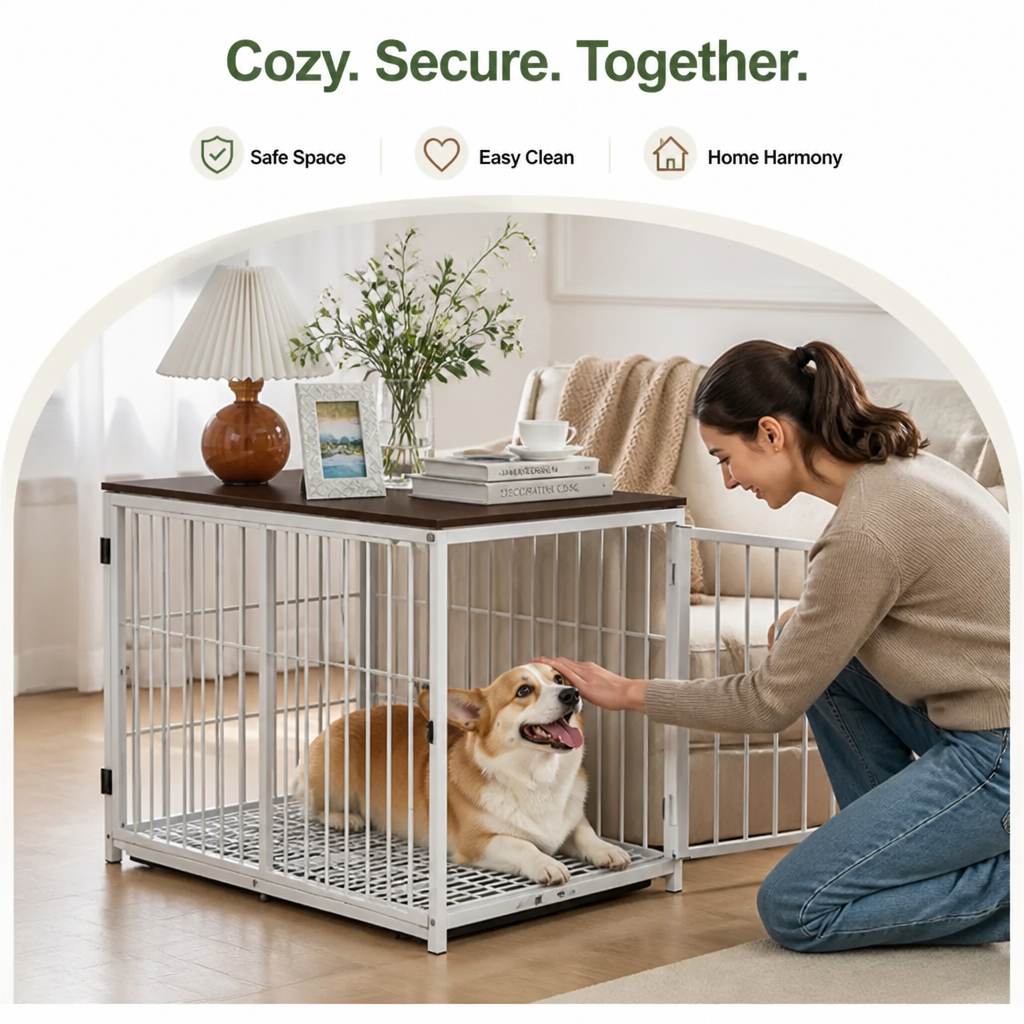 Ortekor Heavy-Duty 3-Door Furniture Dog Crate (Removable Sliding Tray)