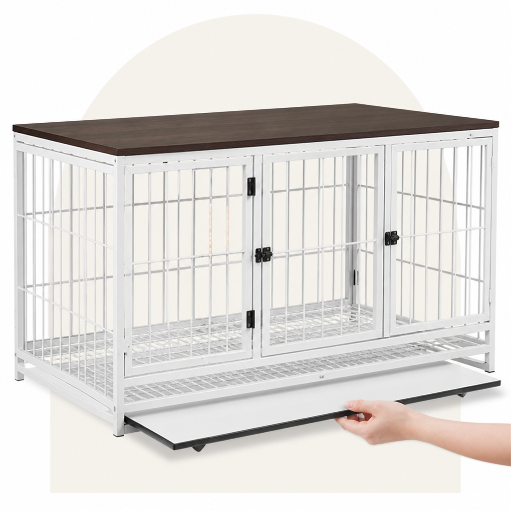 Ortekor Heavy-Duty 3-Door Furniture Dog Crate (Removable Sliding Tray)