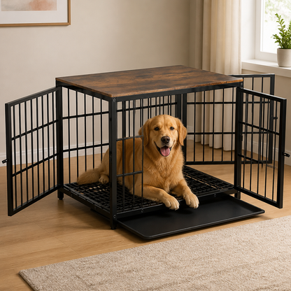 Ortekor Heavy-Duty 3-Door Furniture Dog Crate (Removable Sliding Tray)