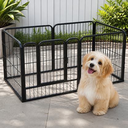 Ortekor Heavy-Duty Foldable Wood & Steel Pet Playpen